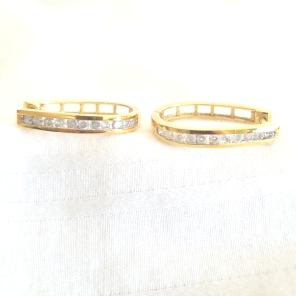 Gold Sterling Silver Genuine Diamond Hoop Earrings